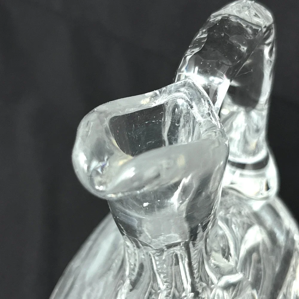 Vintage Cut Glass Handled Cruet‎ Decanter with Stopper Starburst Diamond Pattern